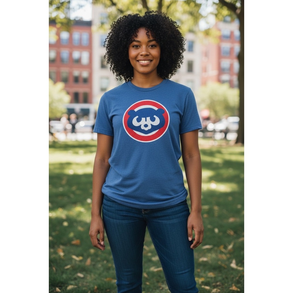 199 Wright & Ditson Chicago Cubs MLB Vintage Bear Logo Blue Heather T-Shirt 2XL